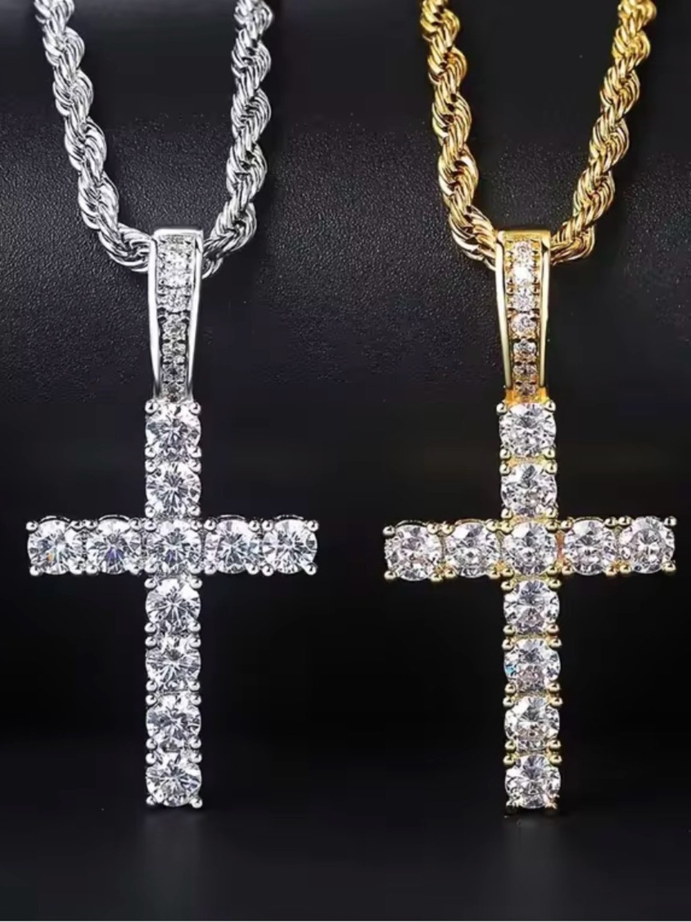Classic Cross Pendant Necklace in Silver or Gold with Clear Stones